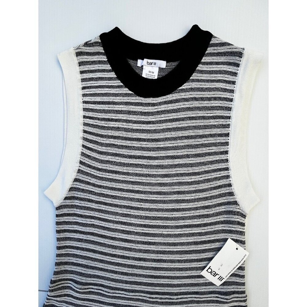 NWT Bar III Sleeveless Knit Dress Black White Stripe Size M Midi Stretch - Picture 11 of 15